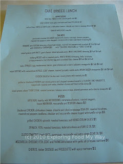 Cafe Bricco's Lunch Menu Front