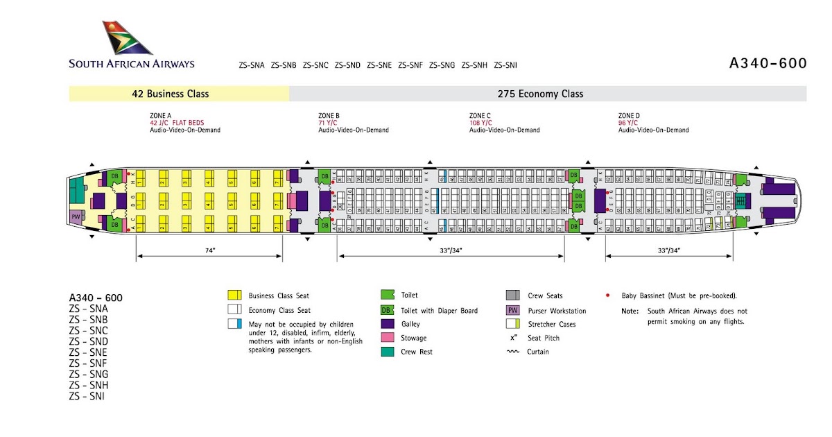 airplanepics South African Airways a340 600 seating plan