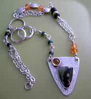 work in progress, fabricated sterling necklace, bead links, ocean jasper, citrine, hand fabricated by metalsmith janice fowler