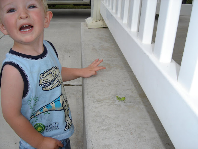 Hayden laughing at a grasshopper