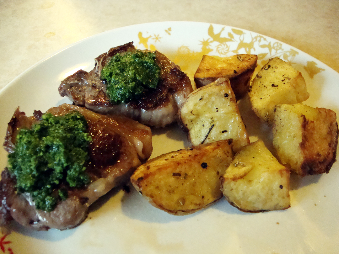 my back pages lamb chops with parsley pesto and roasted herbed potatoes
