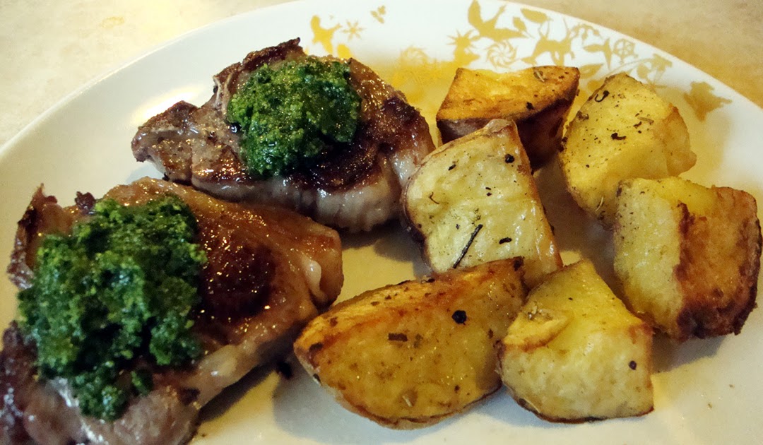 my back pages lamb chops with parsley pesto and roasted herbed potatoes
