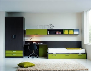 Dormitorio ceniza y verde