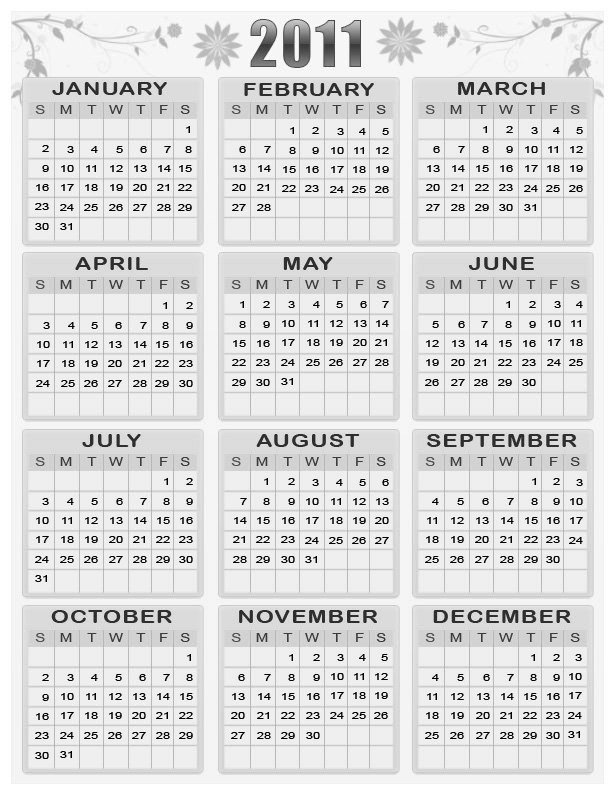 printable yearly calendar 2011. PRINTABLE YEARLY CALENDAR 2011