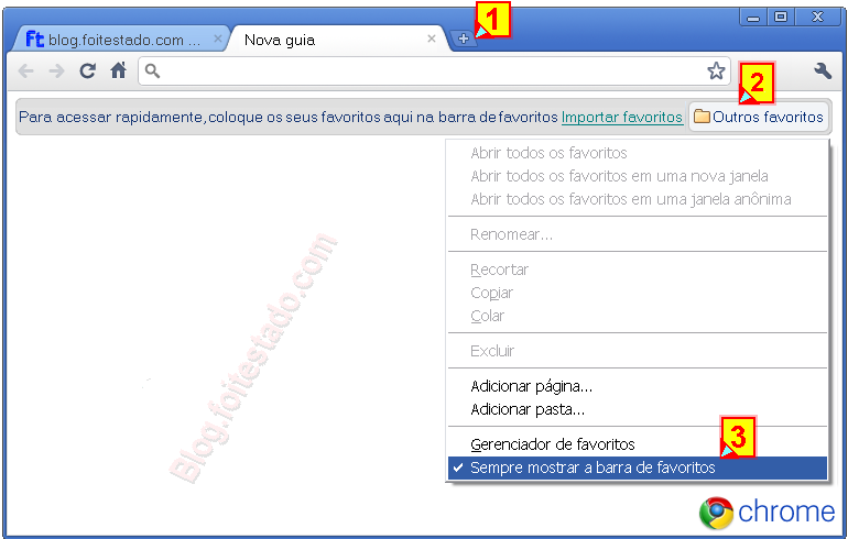 Exibir ou ocultar barra de favoritos no Chrome exibir ou ocultar barra de favoritos do google chrome