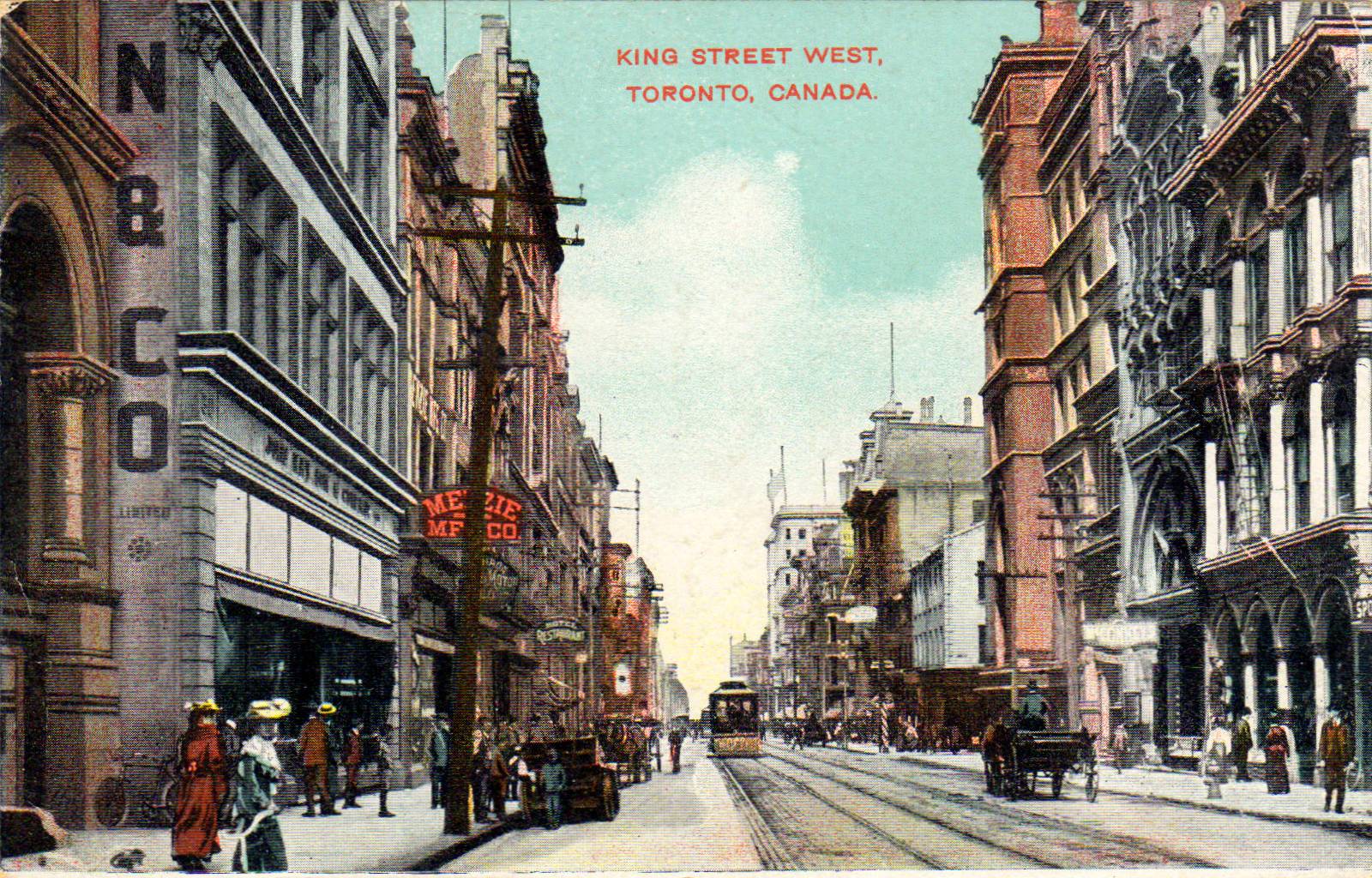 POSTCARD+-+TORONTO+-+KING+STREET+WEST+-+SIGNS+-+TELEPHONE+POLES+-+STREETCAR+-+WOMAN+SET+TO+CROSS+-+BEAUTIFUL+VERSION+-+c1910.jpg