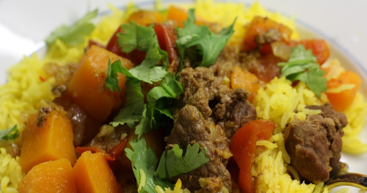 Fresh Local and Best Lamb Curry with Pumpkin and Buttery Saffron Rice
