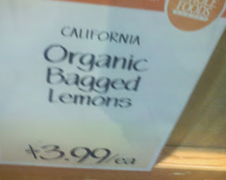 sign for organic lemons at Whole Foods
