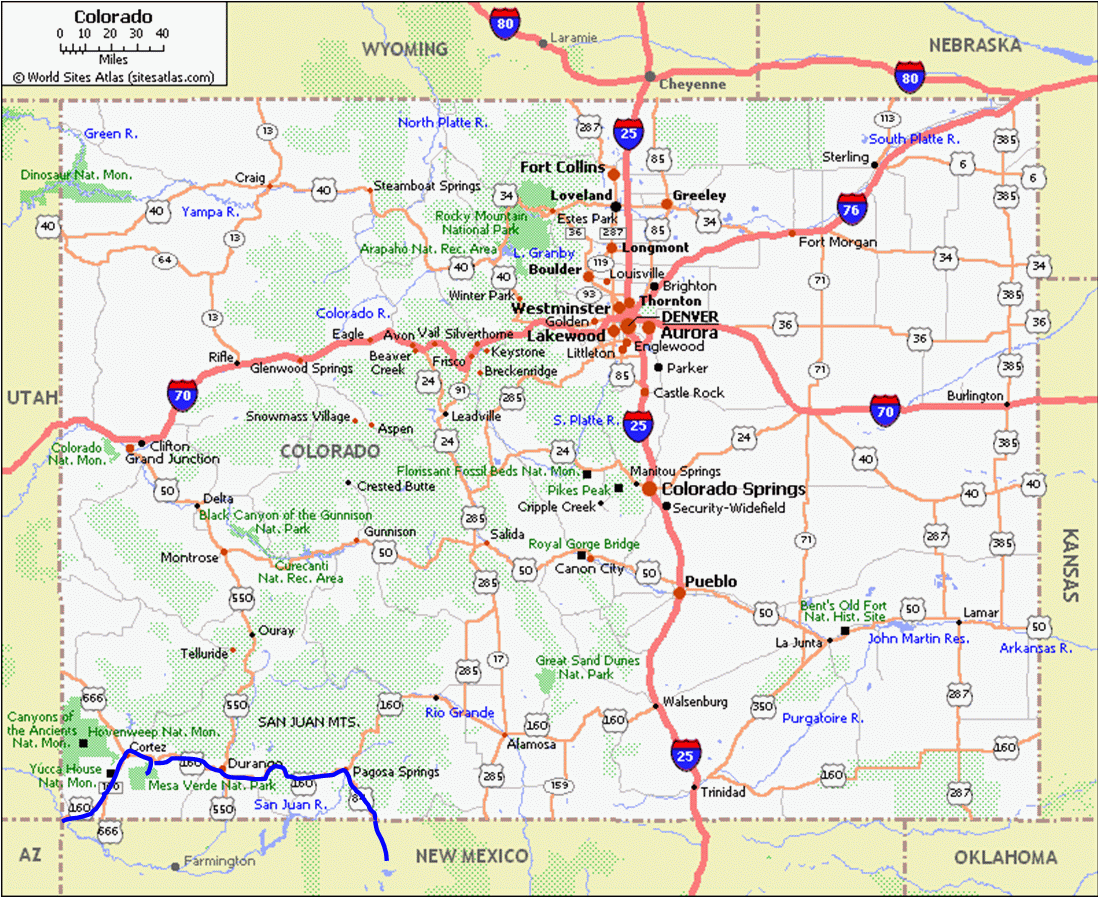 City map Colorado roads detailed