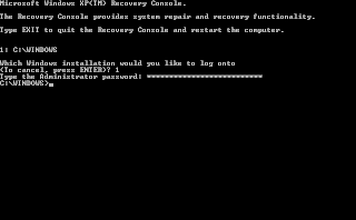 Microsoft Windows Recovery Console mode - first page