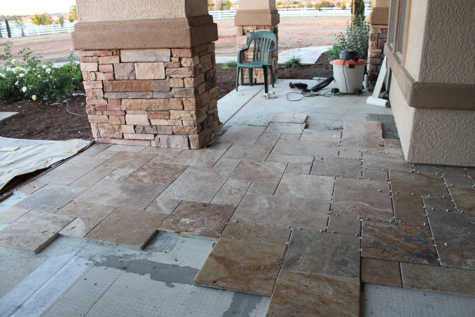 Antique Style Versailles Pattern Travertine Porch