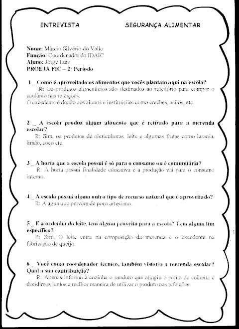 Proejafic - Entrevista - Segurança Alimentar