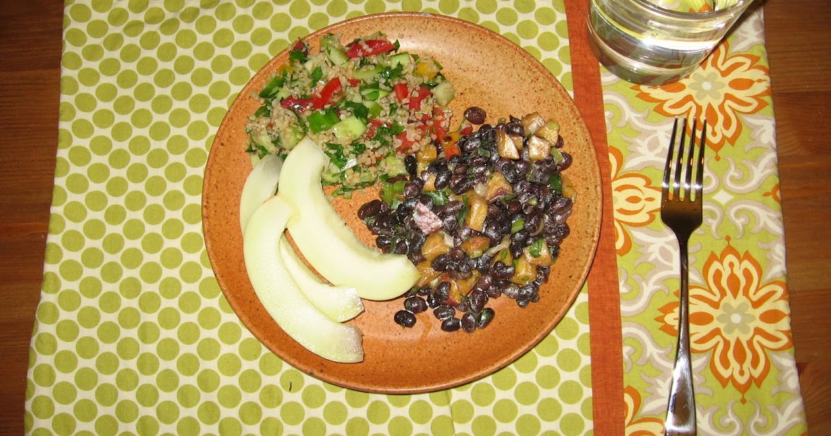 Needle and Spatula Black bean peach salad and tabbouleh