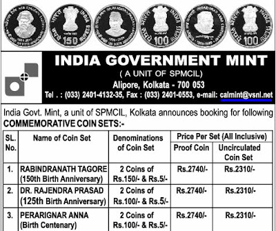 kolkata mint coin bookings rabindranath tagore annadurai rajendra prasad