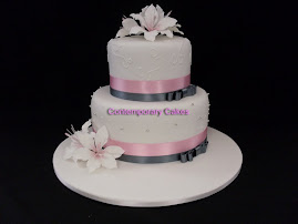 2 tier sugar lilies, stacked cake.