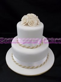 Sugar roses with braid stacked cake.
