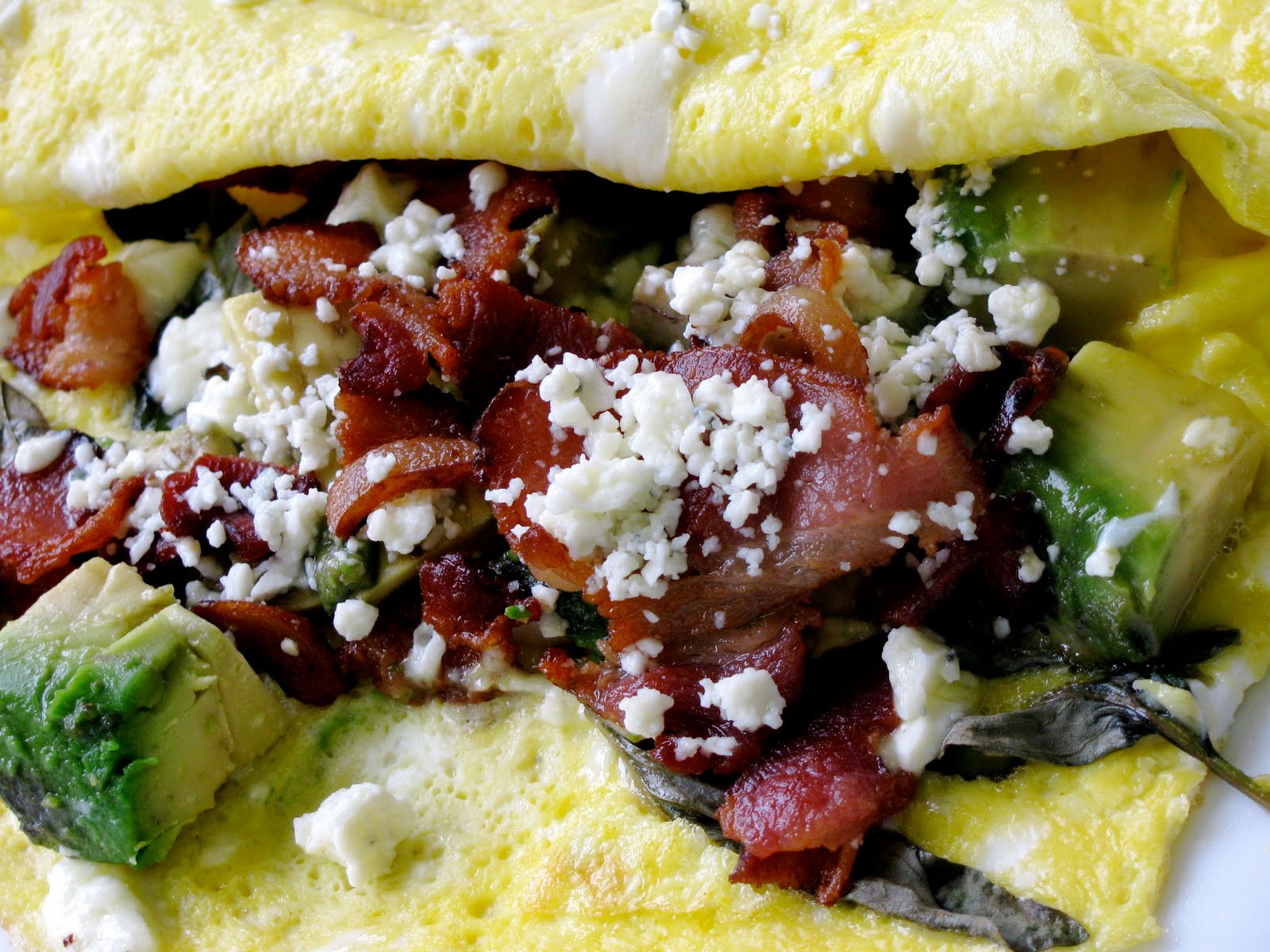 PASSION ON THE STOVE TOP B.A.B.B. Omelet (Bacon, Avocado, Basil & Blue