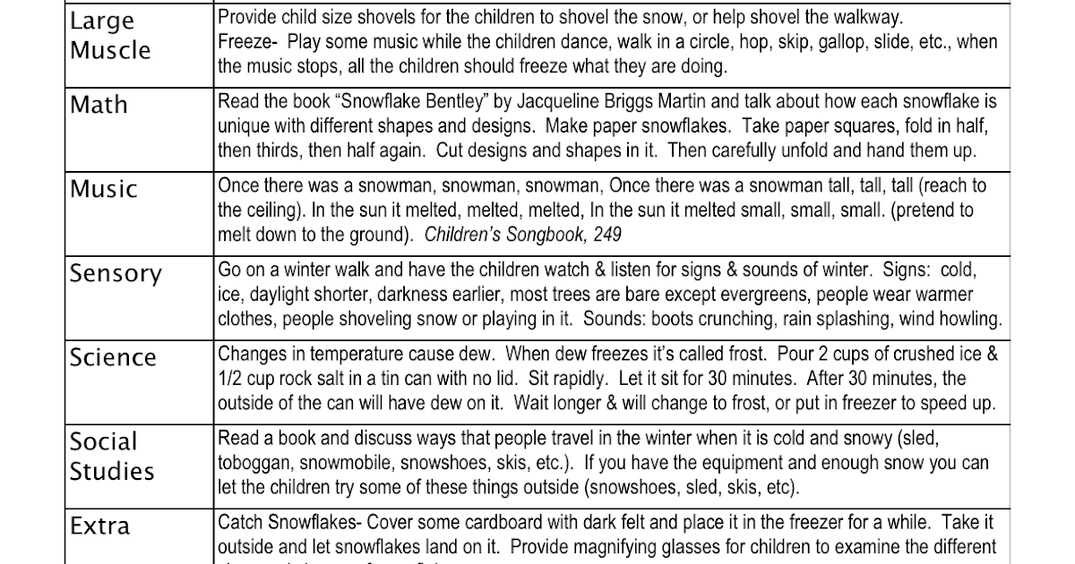 Preschool Is Fun Planning Activities: Winter Lesson Plan