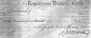Specimen of a receipt issued by the Reigate & Darking Bank