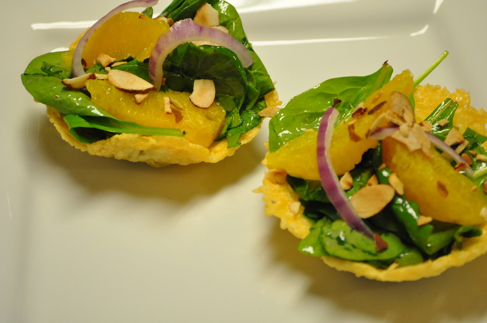 Spinach Salad in a Parmesan Frico Cup