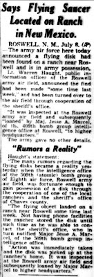 Army Declares Flying Disk Found (Body) - Spokane Daily Chronicle 7-8-1947