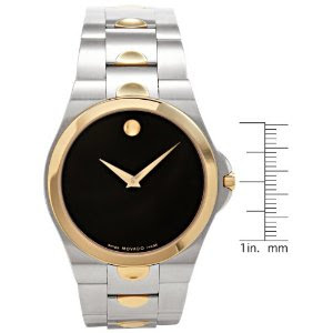 Movado Men's 605635 Luno Two-Tone Stainless Steel Black Dial and Silver Band Watch