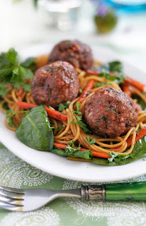 Gluten free turkey meatballs with Asian noodles