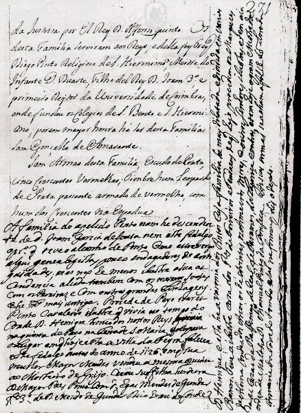 Manuscrito sobre a origem da família Pinto