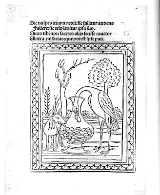 Early edition of Aesop's Fables (The Fox and the Stork) - Bologna 1487