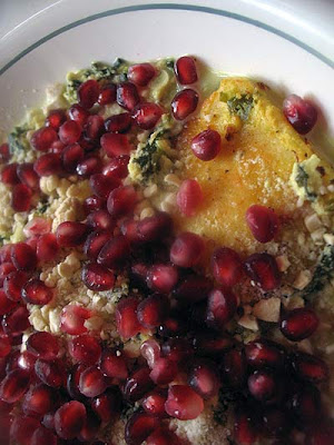 Saffron-Marinated Paneer Cheese with Fresh Basil, Cashews and Pomegranate Seeds