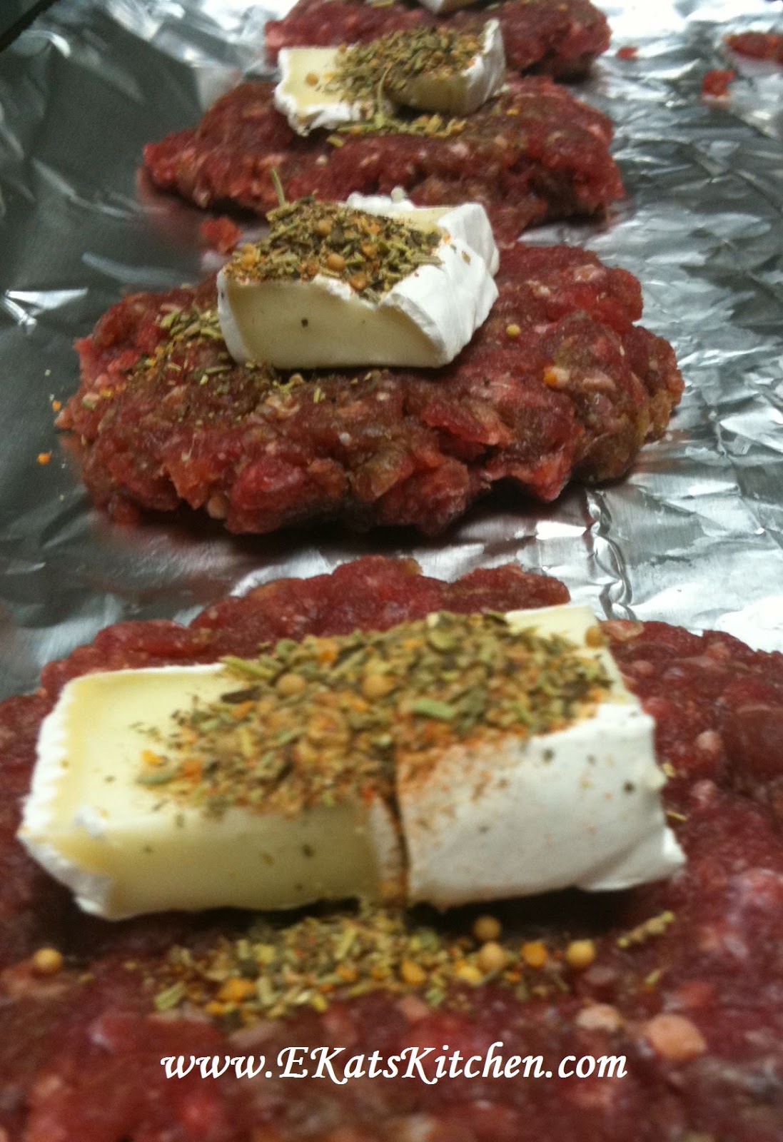 EKat's Kitchen BrieStuffed Buffalo Burgers with Mashed Squash Soup