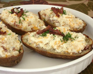 Cheesy-good twice-baked potatoes ready for the oven