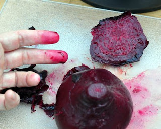 Slice off the stem end of the beet. 