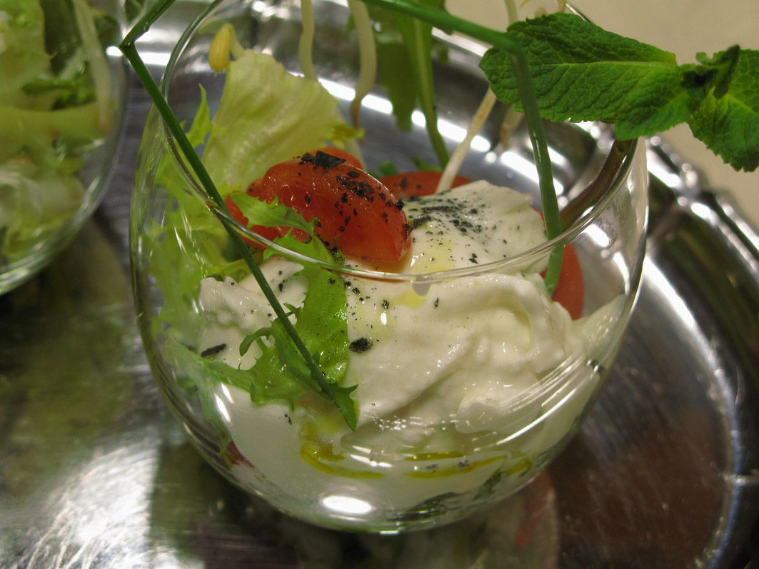 (1) Mousse al Buffalo Mozzarella with New Oil and Tomatoes