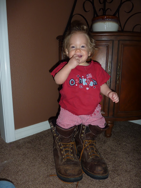 Lydia in her Daddy's work boots