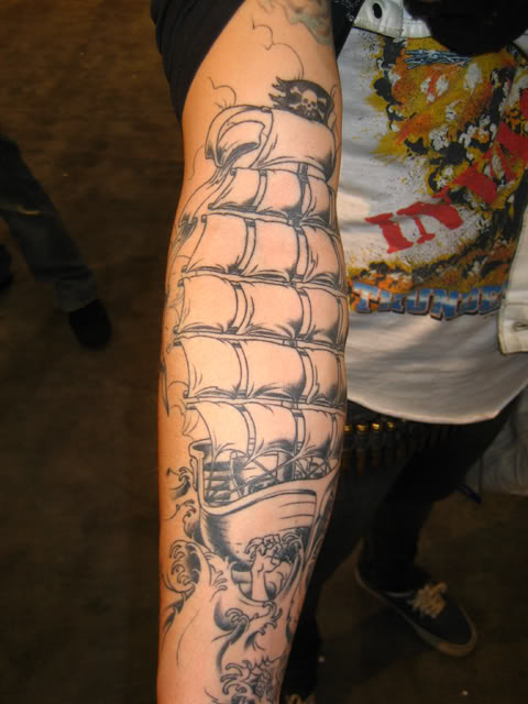 sleeve tattoo black and grey Black and grey pirate sleeve
