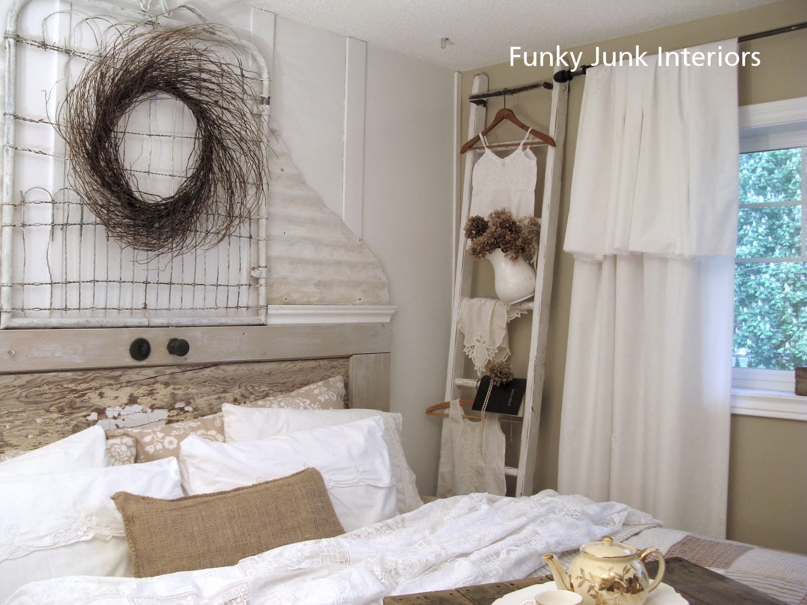 A salvaged white trash bedroom makeover... from burn pile junk!Funky