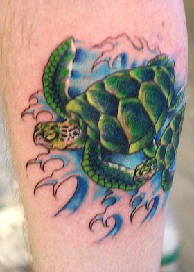 turtle 3D tattoo picture and cross 3D tattoo picture