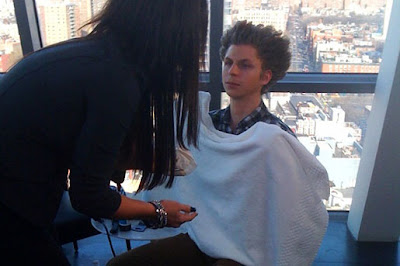 Michael Cera getting his make-up done for