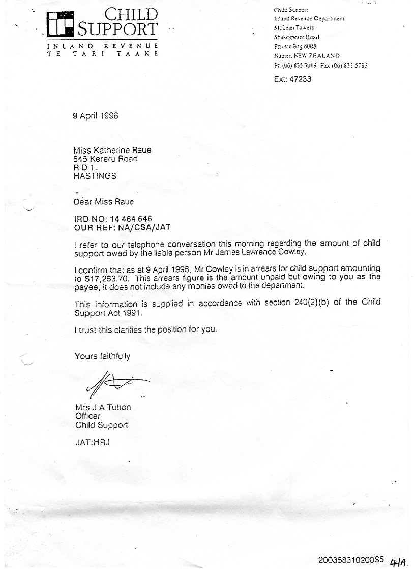 letter for child support