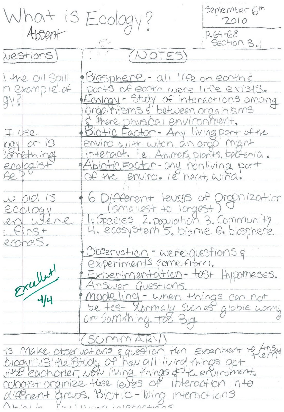 Mrs. Stein's 2nd Period STS Biology: Cornell Notes