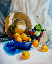 Oranges in a Cobalt Bowl