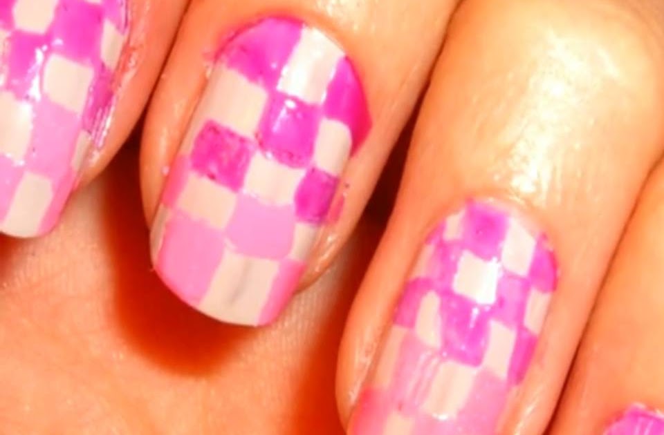 .oO Narges Tech Oo.: Pink And Purple Checkered Nails