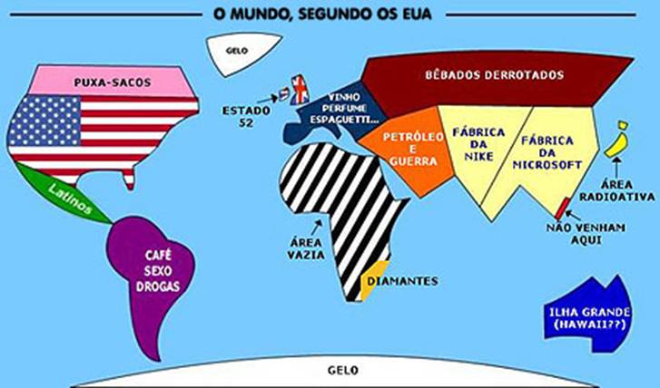 Tudo aqui é cópia!!: Mapa mundi segundo os EUA...