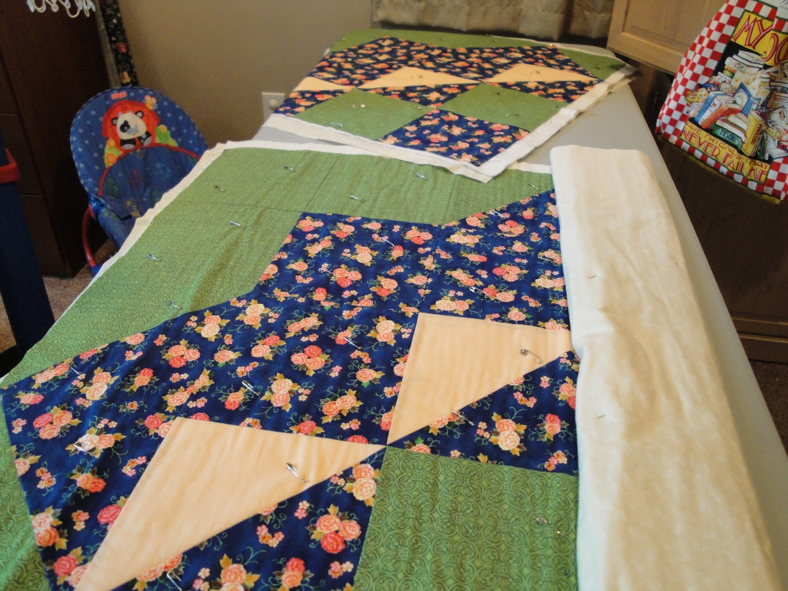 Farm Girl Transplanted Machine quilting in sections, part 2