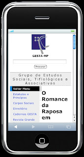 Página www.gesta.org vista no IPhone com CSS activa e posicionamento do aparelho na vertical