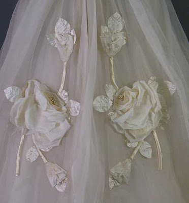 1950s Evening Gown or Wedding Dress Elaborate silk and velvet roses 