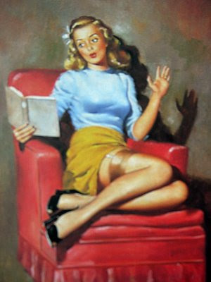 reading girl pin up
