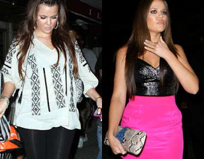 "Khloe Kardashian in 2008 (left) and now in 2009 after losing 20 pounds with 