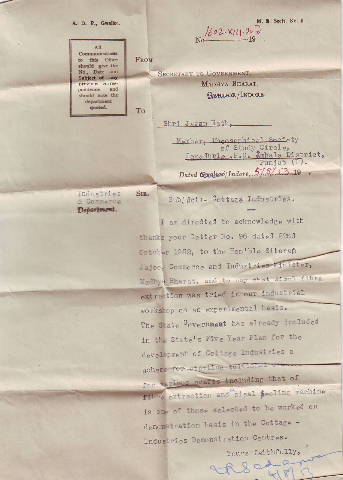 Rare Indian Collectibles 1953 India Govt. Service Envelope in Hindi